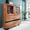 Massives Highboard AMAZONAS 140cm Akazie Metall Vitrine Baumkante
