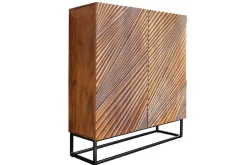 Massives Highboard ART 120cm braun Mangoholz 3D-Design schwarz Metall
