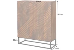 Massives Highboard ART 120cm braun Mangoholz 3D-Design schwarz Metall