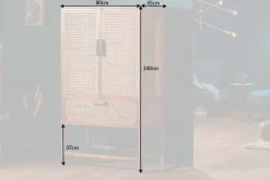 Massives Highboard BAMBOO LOUNGE 140cm Mangoholz Bambus mit Wiener Geflecht