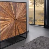 Massives Highboard BARRACUDA 120cm braun Mangoholz mit Teakholz-Front schwarz Metall