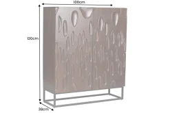 Massives Highboard DUNE 120cm walnuss-braun Akazienholz 3D-Design schwarz Metall
