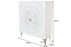 Massives Highboard GOLDEN SUNSET 120cm weiß gold Mangoholz mit 3D Schnitzereien