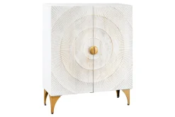 Massives Highboard GOLDEN SUNSET 120cm weiß gold Mangoholz mit 3D Schnitzereien
