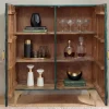 Massives Highboard GOLDEN SUNSET 120cm türkis gold Mangoholz mit 3D Schnitzereien