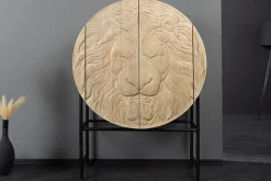 Massives Highboard LION 140cm weiß Mangoholz Metall 3D Schnitzereien Kunstwerk