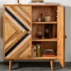 Massives Highboard LONG ISLAND 120cm Mangoholz mit aufwendiger Front