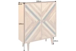 Massives Highboard LONG ISLAND 120cm Mangoholz mit aufwendiger Front