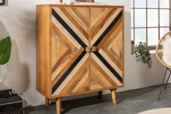 Massives Highboard LONG ISLAND 120cm Mangoholz mit aufwendiger Front
