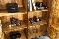 Massives Highboard MANDALA 120cm Mangoholz mit 3D Schnitzereien schwarz goldene Füße
