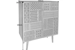 Massives Highboard MARRAKESCH 120cm Mangoholz mit Verzierung Boho Stil