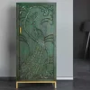 Massives Highboard PEACOCK 170cm grün Mangoholz antik 3D Schnitzerei Pfau-Design