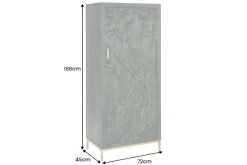 Massives Highboard PEACOCK 170cm grün Mangoholz antik 3D Schnitzerei Pfau-Design