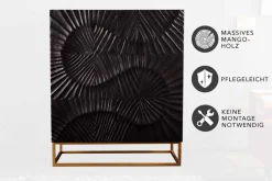 Massives Highboard SCORPION 120cm schwarz Mangoholz aufwendige 3D Schnitzereien