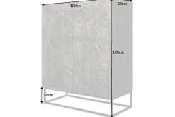 Massives Highboard SCORPION 120cm grau Akazie aufwendige 3D Schnitzereien
