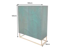 Massives Highboard SCORPION 120cm türkis Mangoholz mit 3D Schnitzereien gold Metall
