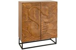 Massives Highboard SNAKE 120cm braun schwarz Mangoholz Schlangen-Design mit aufwendigen 3D Schnitzereien