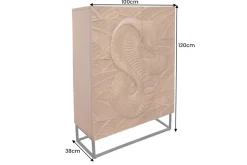 Massives Highboard SNAKE 120cm braun schwarz Mangoholz Schlangen-Design mit aufwendigen 3D Schnitzereien