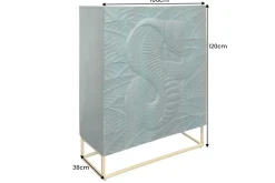 Massives Highboard SNAKE 120cm türkis gold Mangoholz Schlangen-Design mit aufwendigen 3D Schnitzereien