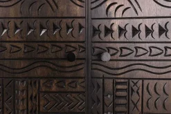 Massives Highboard TRIBAL 120cm antik braun Mangoholz 3D-Front viel Stauraum