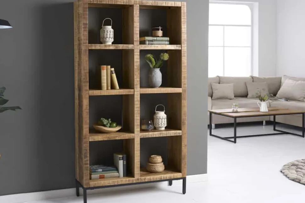 Massives Regal IRON CRAFT 176cm Mangoholz Bücherregal acht Fächer Industrial Design