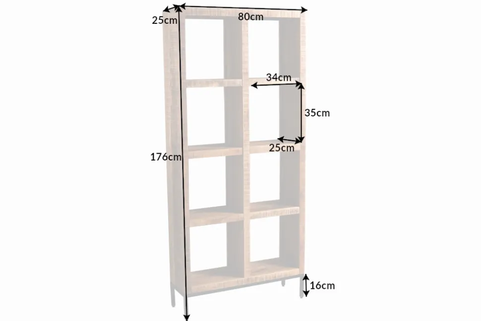 Massives Regal IRON CRAFT 176cm Mangoholz Bücherregal acht Fächer Industrial Design