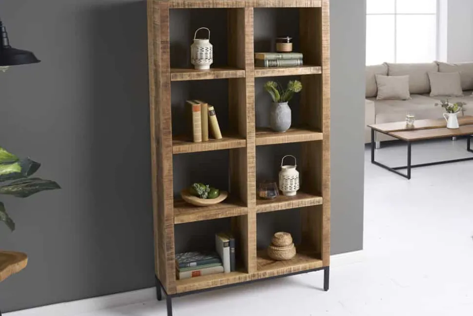Massives Regal IRON CRAFT 176cm Mangoholz Bücherregal acht Fächer Industrial Design