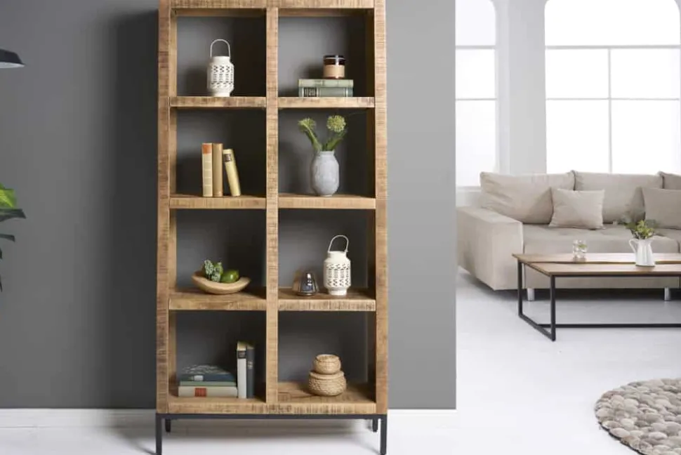 Massives Regal IRON CRAFT 176cm Mangoholz Bücherregal acht Fächer Industrial Design