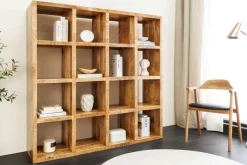 Massives Regal IRON CRAFT 160cm natur Mangoholz Bücherregal sechzehn Fächer