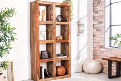 Massives Regal MAKASSAR 180cm Sheesham Holz smoke finish 8 Fächer handmade
