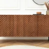 Massives Sideboard ADLON 180cm braun Mangoholz schwarz Metall 3D-Front in Wabenstruktur
