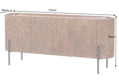 Massives Sideboard ADLON 180cm braun Mangoholz schwarz Metall 3D-Front in Wabenstruktur