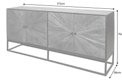 Massives Sideboard BARRACUDA 180cm braun Mangoholz mit Teakholz-Front schwarz Metall
