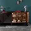 Massives Sideboard CREATIVO 180cm Mangoholz aufwändige 3D Front Retro Design