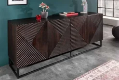 Massives Sideboard CREATIVO 180cm Mangoholz aufwändige 3D Front Retro Design