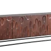 Massives Sideboard DUNE 175cm walnuss-braun Akazienholz 3D-Design schwarz Metall