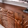 Massives Sideboard FLUID 175cm walnuss-braun Akazienholz 3D-Design Kufengestell