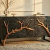 Massives Sideboard FOREST 160cm schwarz braun Mangoholz sechs Fächer 3D-Front