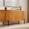 Massives Sideboard GATSBY 160cm natur Mangoholz schwarz Metall mit Lamellenfront