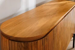 Massives Sideboard GATSBY 160cm natur Mangoholz schwarz Metall mit Lamellenfront