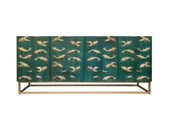Massives Sideboard GOLDEN LAGOON 180cm türkis gold Mangoholz Metall 3D-Front