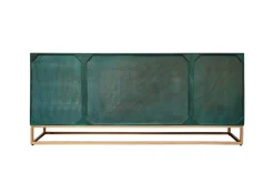 Massives Sideboard GOLDEN LAGOON 180cm türkis gold Mangoholz Metall 3D-Front
