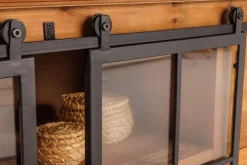 Massives Sideboard HERITAGE 150cm natur Pinienholz Industrial-Türen Metall Vitrine