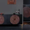 Massives Sideboard MANDALA 160cm Mangoholz schwarz mit 3D Schnitzereien goldene Füße