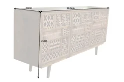 Massives Sideboard MARRAKESCH 160cm Mangoholz mit Verzierung Boho Stil