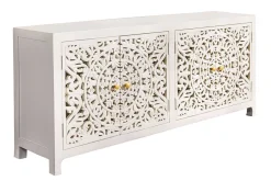 Massives Sideboard MARRAKESCH 170cm weiß Mangoholz mit Verzierung handmade