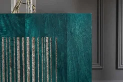 Massives Sideboard ONYX 180cm türkis Mangoholz Achat Edelstein gold Metallgestell