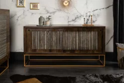 Massives Sideboard ONYX 160cm dunkelbraun gold Mangoholz Edelstein Achat Schiebetüren