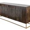 Massives Sideboard ONYX 180cm dunkelbraun Mangoholz Edelstein Achat gold Metallgestell