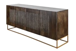 Massives Sideboard ONYX 180cm dunkelbraun Mangoholz Edelstein Achat gold Metallgestell